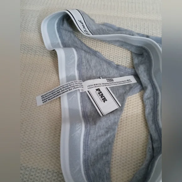 Nwt PINK Victoria s S. High Waist Cotton Logo Thong Panty Size M Gray Color - Picture 1 of 4
